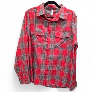 WEIV Los Angeles Red Plaid Flannel Shirt Men's M Button Up Cotton Blend Grunge‎
